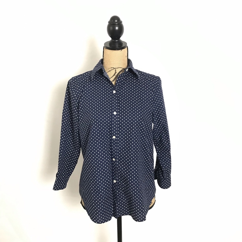 Lauren Ralph Lauren Navy Polka Dot Button Down